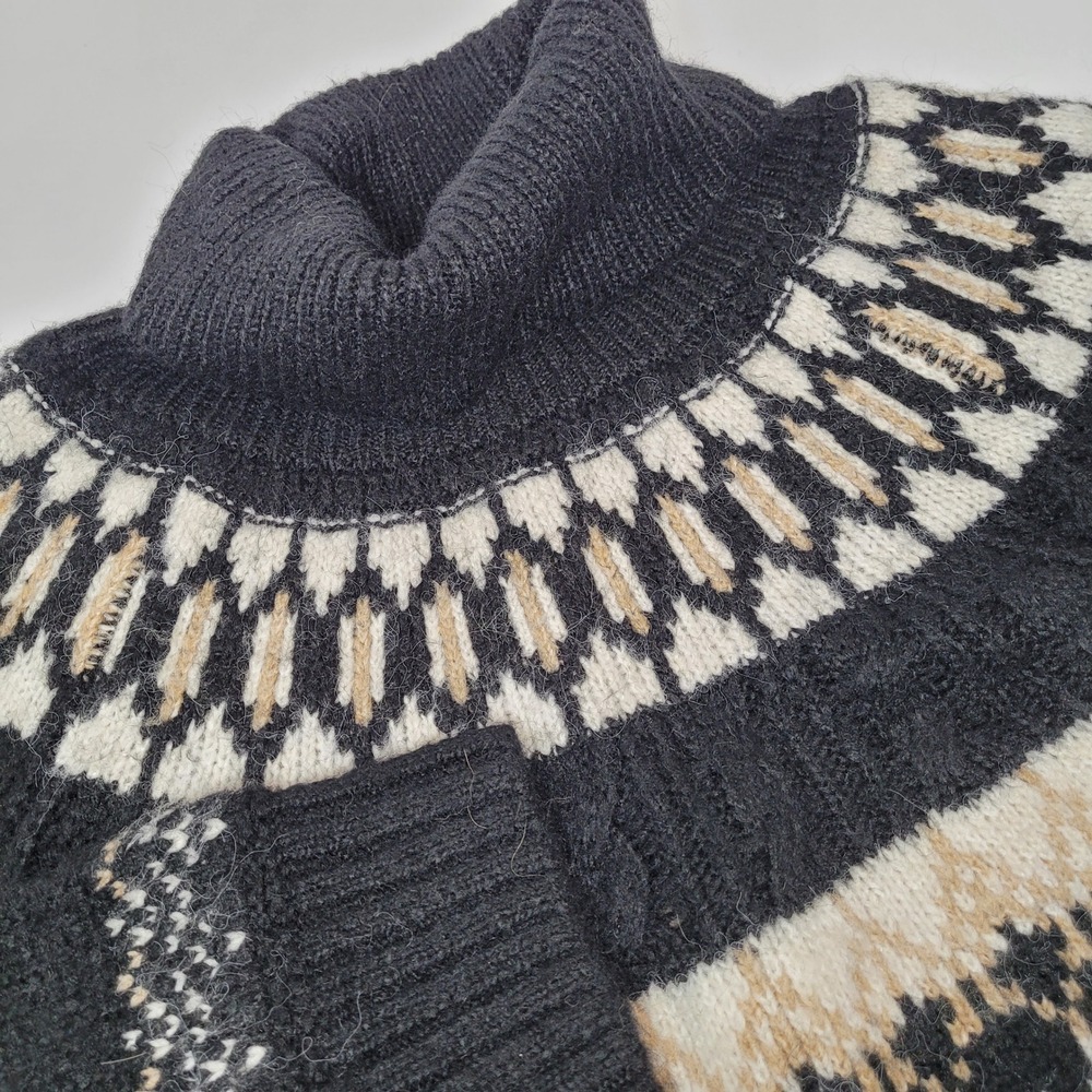 Old Navy Fair Isle Sweater Wmns 2X Black New Mock Neck Cable Knit Relaxed 477520